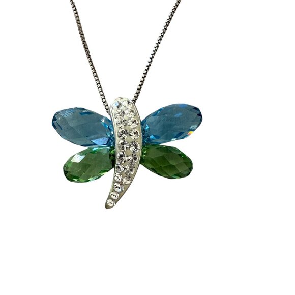 Swarovski Jewelry - Sterling Silver AU 925 BIG Swarovski® Element green blue Butterfly Necklace